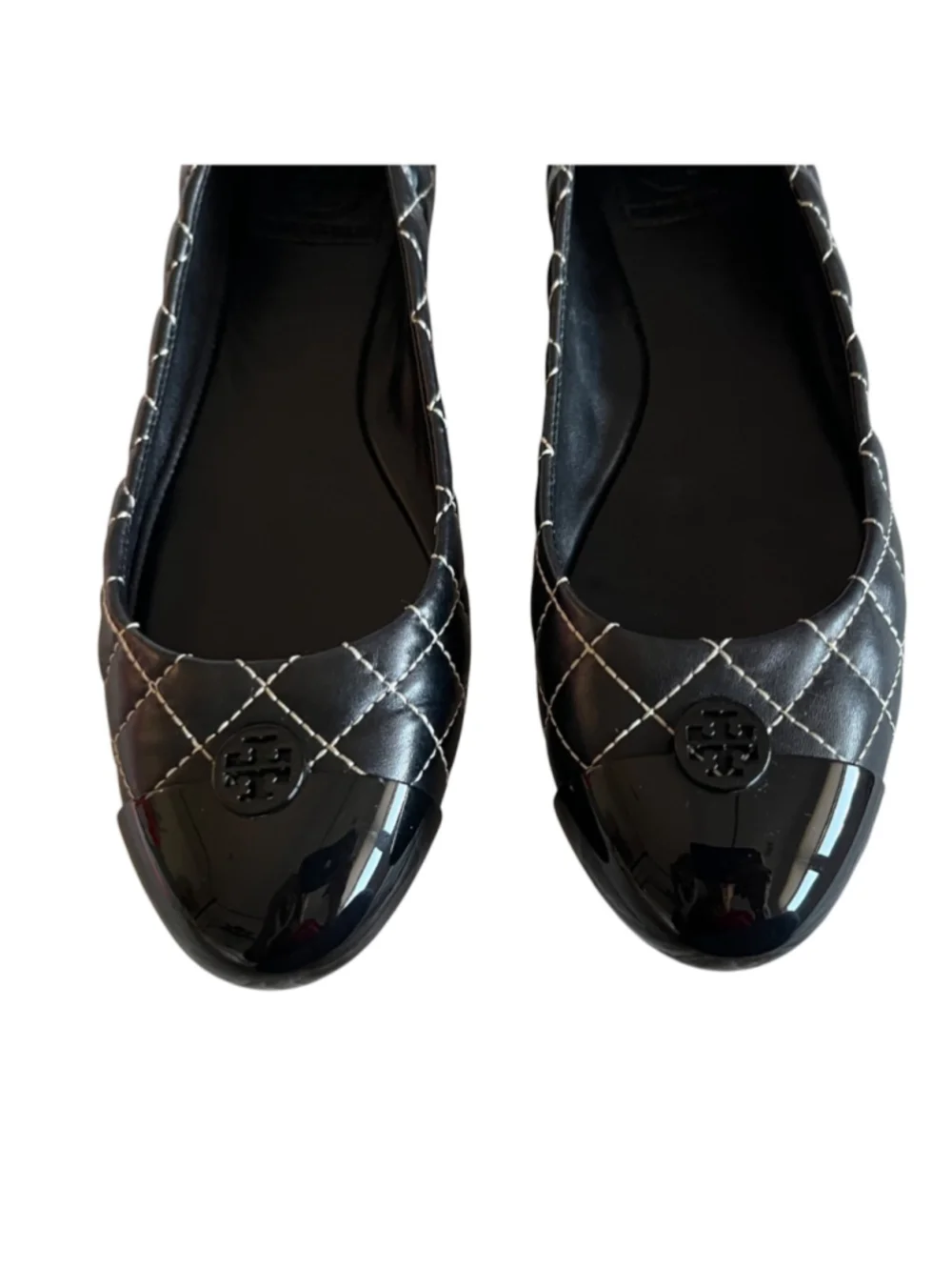 Tory Burch Quilted Leather KAITLIN Ballet Flats in Black w/ White Trim 8.5